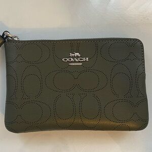 Coach leather wristlet army green NWT